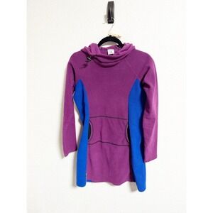 Melanzana Micro Grid Hooded Fleece Dress Pullover USA Made Purple Blue Medium